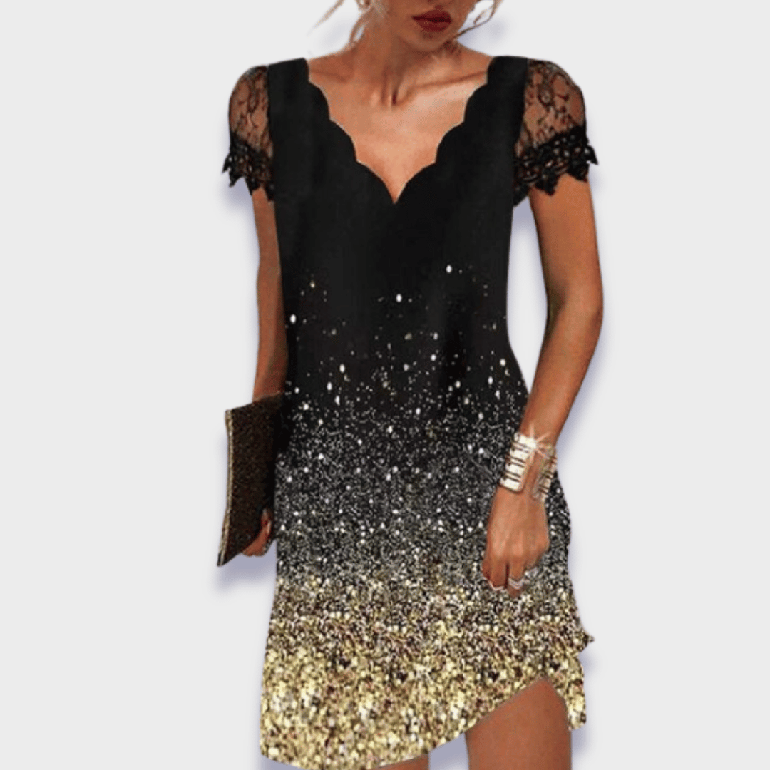 Ginevra | Women's Lace Midi Dress, V-Neck, Short Sleeves