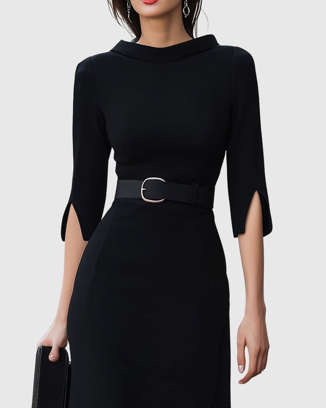 Laurelle | Women's Midi Dress, High Neck, Short Sleeves