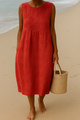 Astrid | Women's Embroidered A-Line Midi Dress, Round Neck, Sleeveless