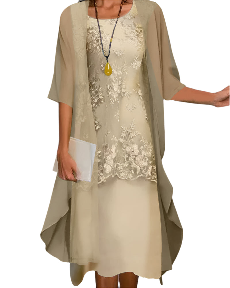 Maisie | Women's Relaxed Midi Dress, Round Neck, Short Sleeves