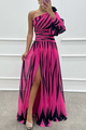 Clarice | Women's Striped Maxi Dress, Off-Shoulder, Puff Sleeves
