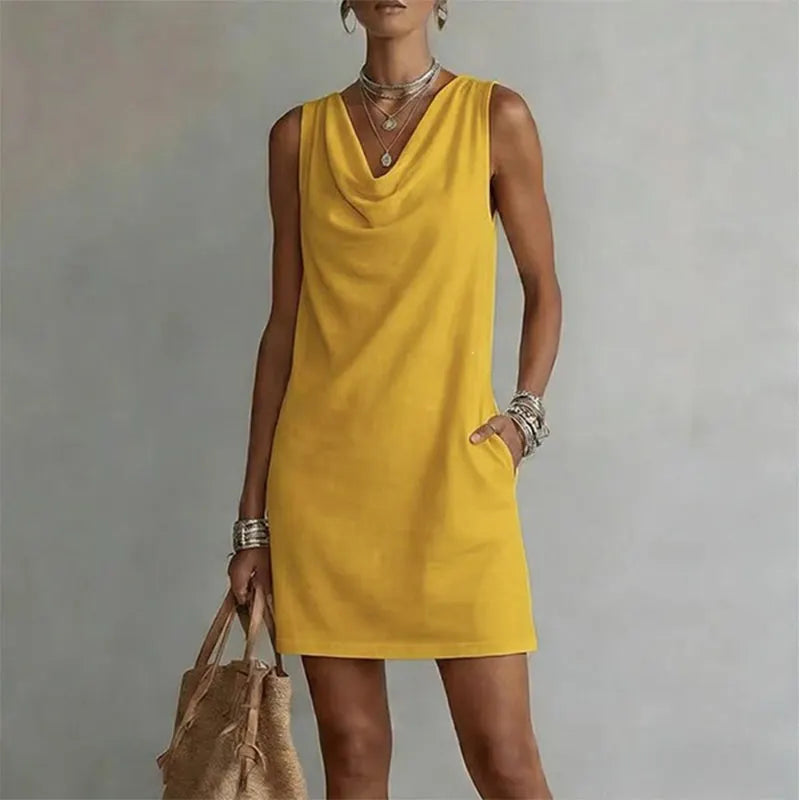 Briony | Women's Mini Dress, Round Neck, Short Sleeves, Pockets
