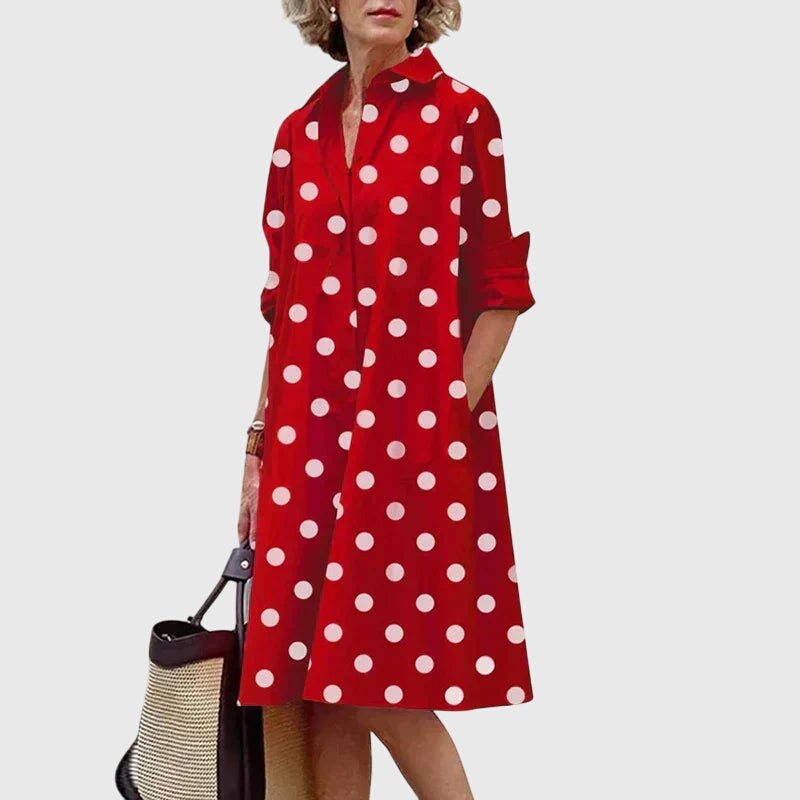 Isolde | Women's Relaxed Midi Dress, Round Neck, Short Sleeves, Pockets