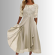 Yvette | Women's Lace A-Line Midi Dress, Round Neck, Three-Quarter Sleeves