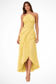Women's pleated ruffle halter maxi dress with asymmetric hem