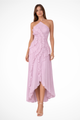 Women's pleated ruffle halter maxi dress with asymmetric hem