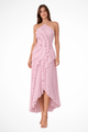 Women's pleated ruffle halter maxi dress with asymmetric hem