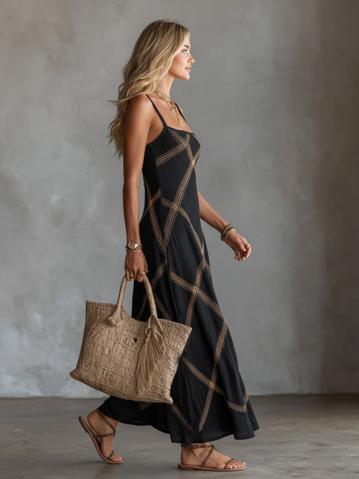 Cordula | Women's Bohemian Midi Dress, Round Neck, Short Sleeves