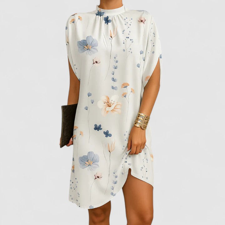 Odette | Women's Ruched Midi Dress, Round Neck, Long Sleeves