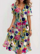 Lysandra | Women's Bohemian Relaxed Midi Dress, Round Neck, Short Sleeves
