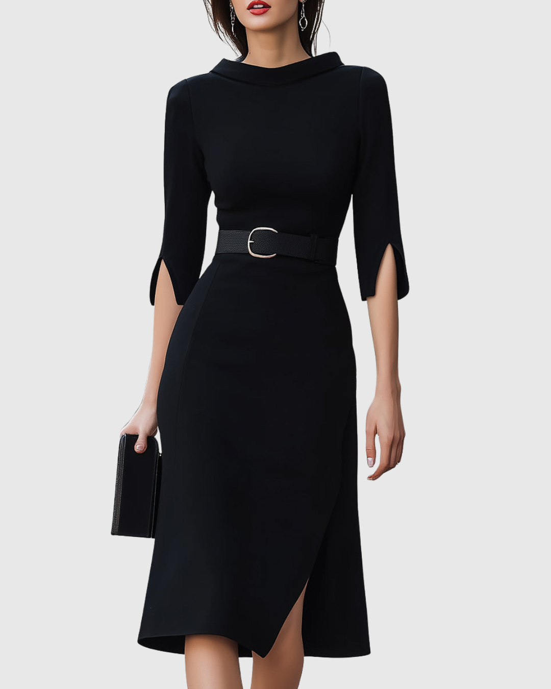 Laurelle | Women's Midi Dress, High Neck, Short Sleeves