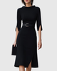 Laurelle | Women's Midi Dress, High Neck, Short Sleeves