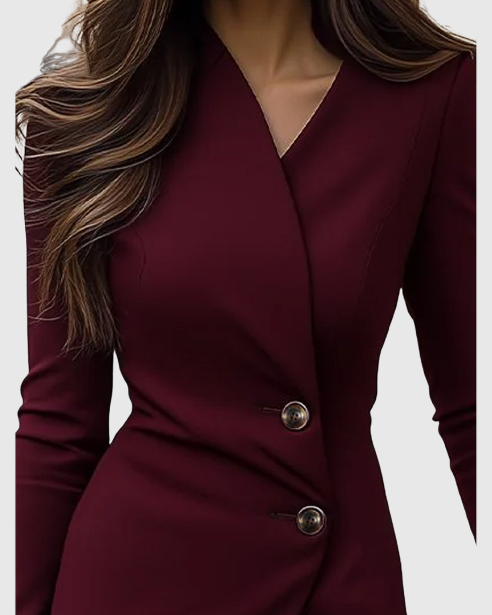 Sidonie | Women's Wrap Midi Dress, Round Neck, Long Sleeves
