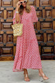 Women's Floral Tiered Midi Dress, Round Neck, Puff Sleeves