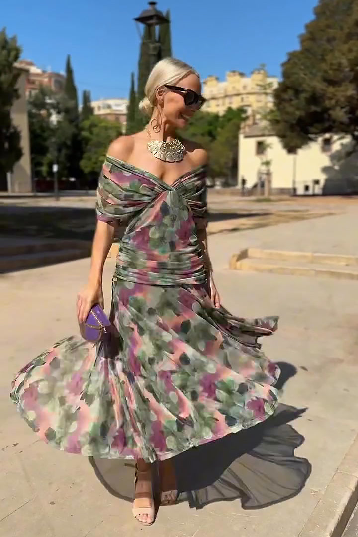 Flavia | Women's Floral Maxi Dress, V-Neck, Short Sleeves