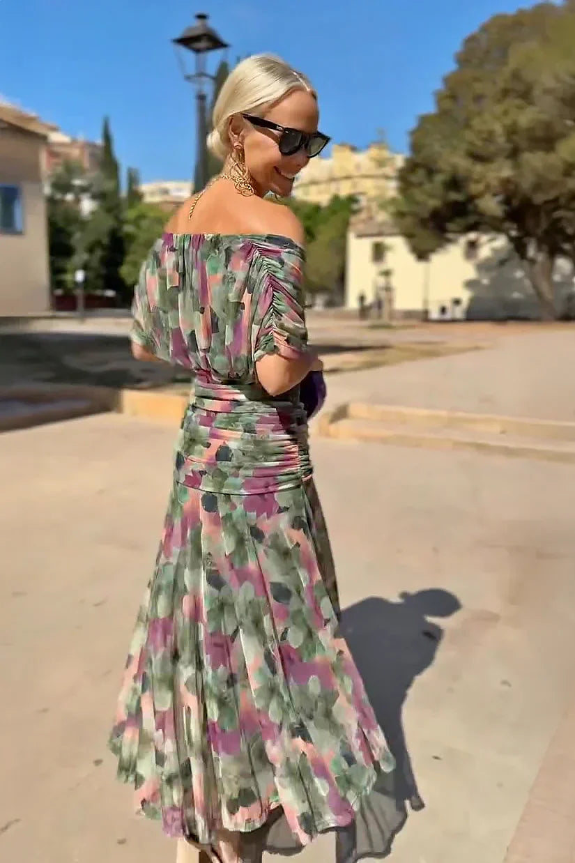 Flavia | Women's Floral Maxi Dress, V-Neck, Short Sleeves