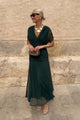 Flavia | Women's Pleated Floral Maxi Dress, V-Neck, Short Sleeves