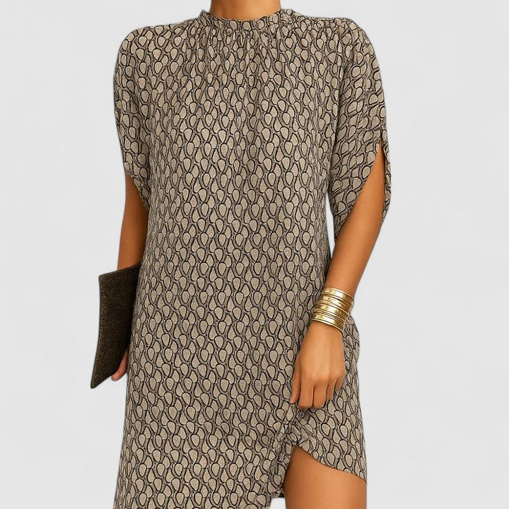 Odette | Women's Ruched Midi Dress, Round Neck, Long Sleeves