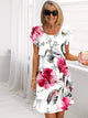 Sylvie | Women's Pleated Floral A-Line Midi Dress, Round Neck, Short Sleeves