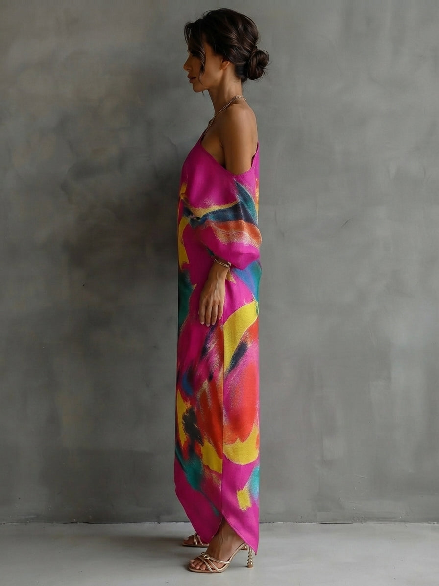 Norah | Women's Printed Maxi Dress, Off-Shoulder, Short Sleeves