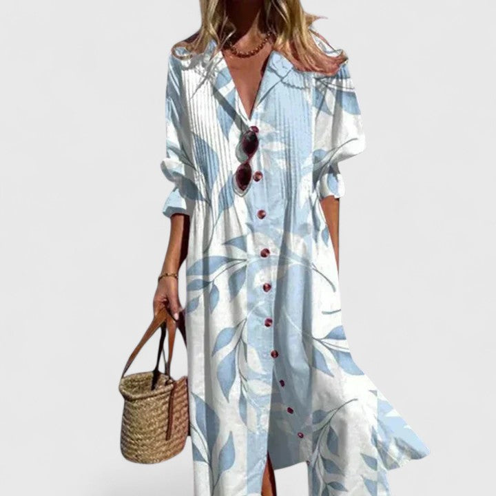 Nicolette | Women's Shirt Maxi Dress, Collared, Short Sleeves