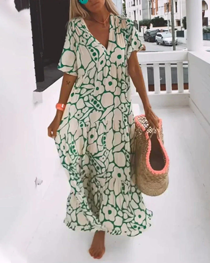 Ilaria-Rose printed maxi dress, v-neck, short sleeves
