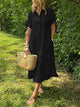 Winsome | Women's Button-Down Striped Shirt Midi Dress, Collared, Short Sleeves