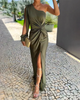 Margery | Women's Pleated Maxi Dress, Off-Shoulder, Short Sleeves