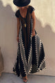 Women's Printed A-Line Maxi Dress, Round Neck, Short Sleeves