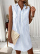 Marcella | Women's Buttoned Striped Shirt Midi Dress, Collared, Short Sleeves