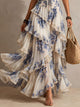 Peridot | Women's Floral Ruffled Maxi Dress, Halter Neck, Short Sleeves