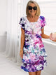 Sylvie | Women's Pleated Floral A-Line Midi Dress, Round Neck, Short Sleeves