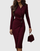 Sidonie | Women's Wrap Midi Dress, Round Neck, Long Sleeves