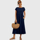 Veronique | Women's A-Line Midi Dress, Round Neck, Short Sleeves