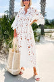 Women's Resort Floral Midi Dress, Round Neck, Short Sleeves