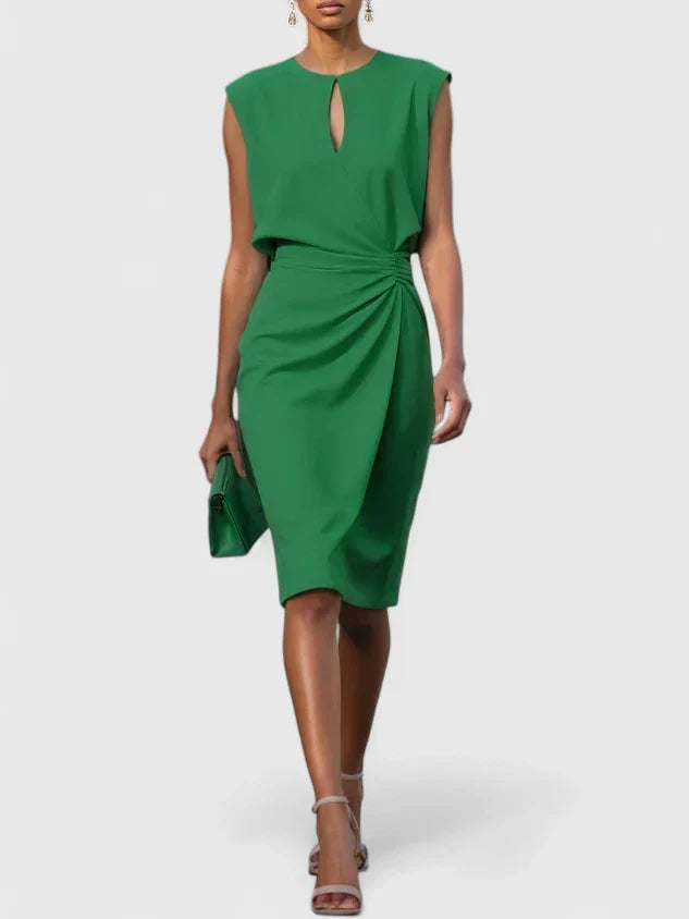 Bettina | Women's Tailored Midi Dress, Round Neck, Short Sleeves