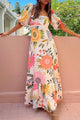 Women's Floral Maxi Dress, Square Neck, Short Sleeves