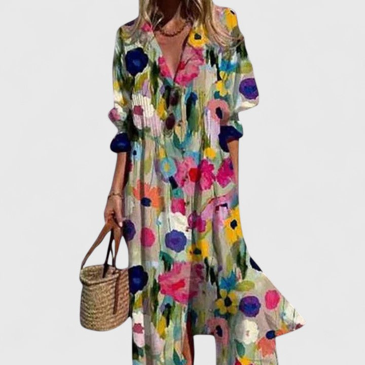 Nicolette | Women's Shirt Maxi Dress, Collared, Short Sleeves