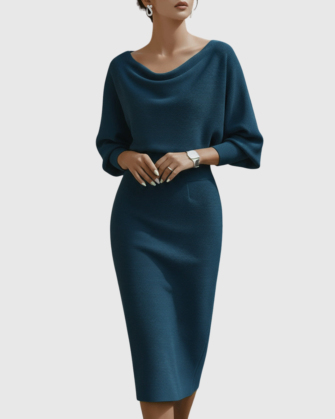 Idony | Women's Midi Dress, Cowl Neck, Batwing Sleeves