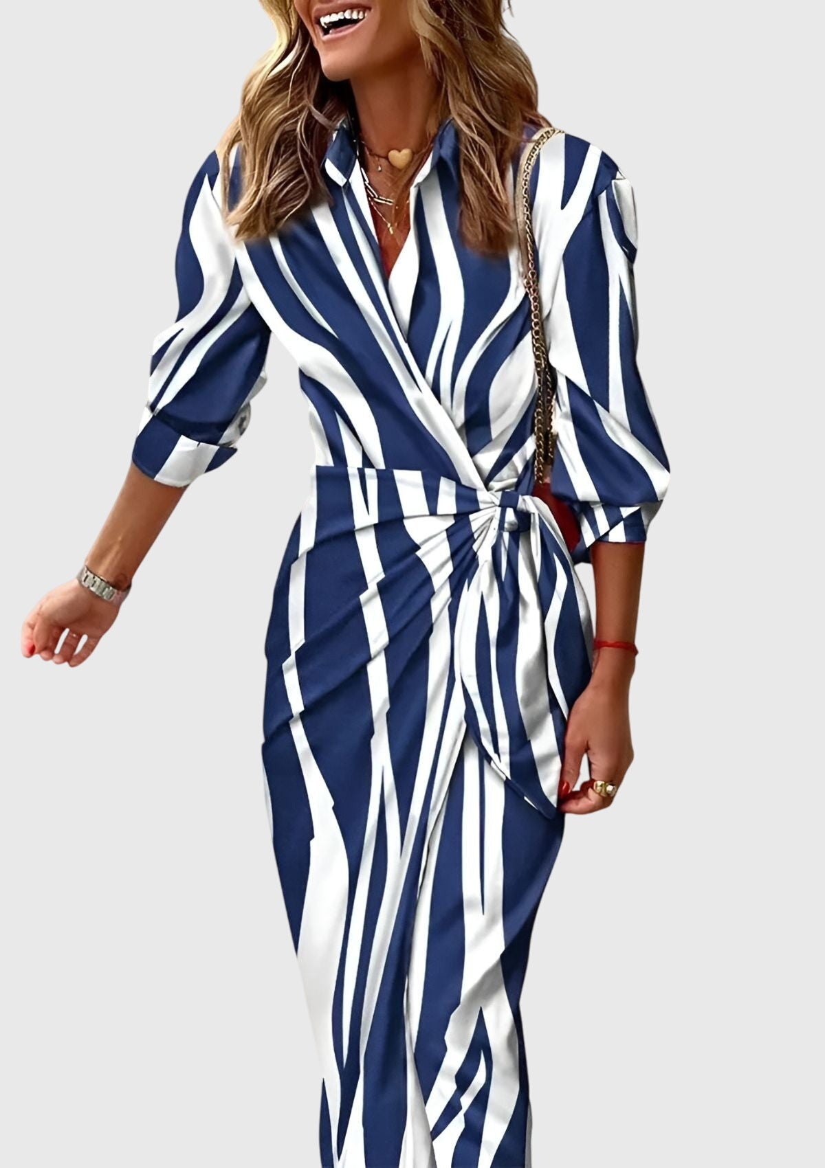 Hedwig | Women's Printed Wrap Midi Dress, Collared, Short Sleeves