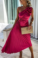 Guillemine pleated midi dress, off-shoulder, short sleeves