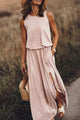 Women's Relaxed Maxi Dress, Round Neck, Sleeveless, Side Slit