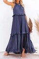 Women's Tiered Maxi Dress, Halter Neck, Sleeveless