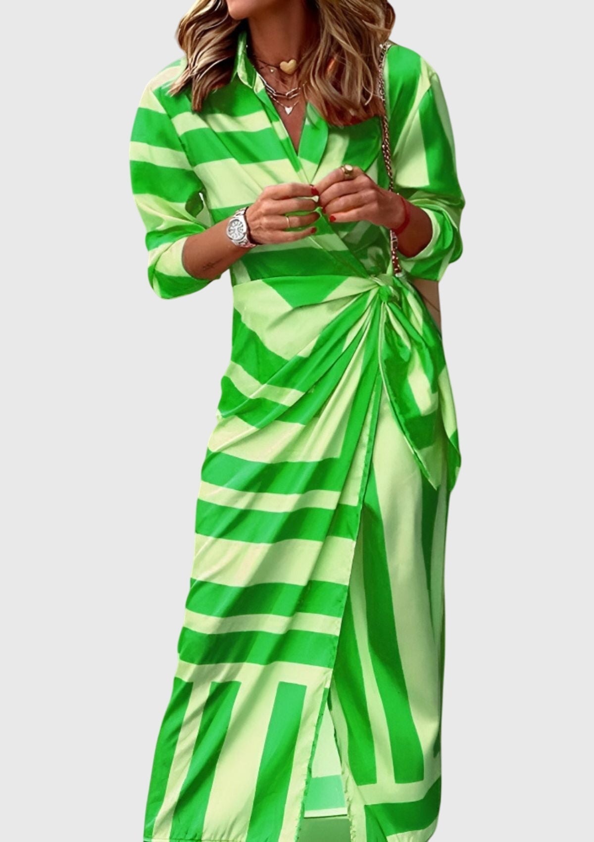 Hedwig | Women's Printed Wrap Midi Dress, Collared, Short Sleeves