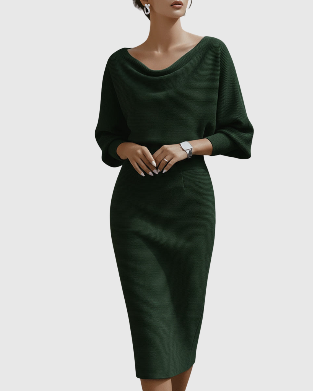 Idony | Women's Midi Dress, Cowl Neck, Batwing Sleeves