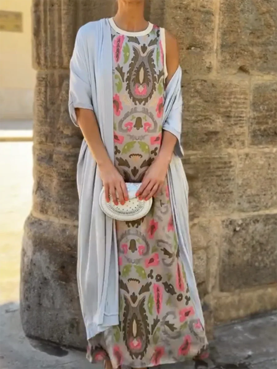 Ilaria | Women's Midi Dress, Round Neck, Short Sleeves