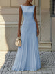 Sleeveless boat-neck maxi dress with fitted bodice and pleated skirt