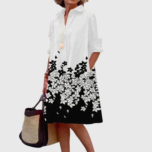 Isolde | Women's Relaxed Midi Dress, Round Neck, Short Sleeves, Pockets