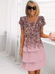 Sylvie | Women's Pleated Floral A-Line Midi Dress, Round Neck, Short Sleeves