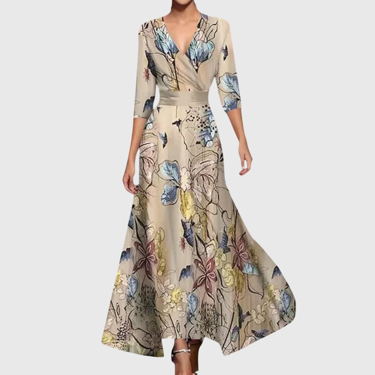 Carwen | Women's Tailored Midi Dress, Round Neck, Long Sleeves
